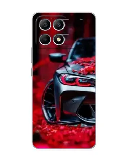 Чехол для Xiaomi POCO F6 с картинкой «Спортивная BMW и цветы»