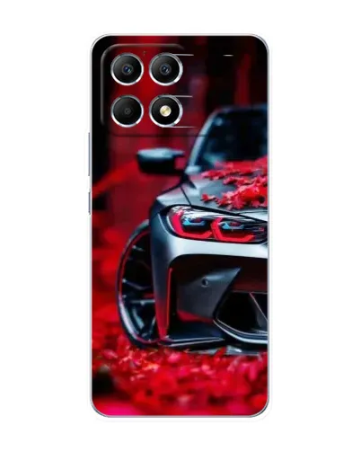 Чехол для Xiaomi POCO F6 с картинкой «Спортивная BMW и цветы»