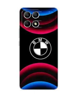 Чехол для Xiaomi POCO F6 с картинкой «Логотип BMW и неоновые дуги»