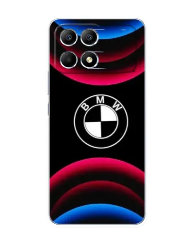Чехол для Xiaomi POCO F6 с картинкой «Логотип BMW и неоновые дуги»