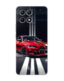 Чехол для Xiaomi POCO F6 с картинкой «Красная BMW на дороге»