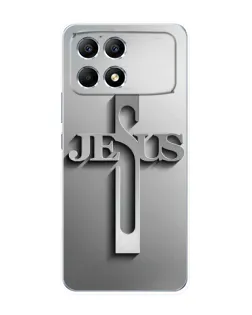 Чехол для Xiaomi POCO F6 с картинкой «Металлический крест Jesus»