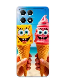 Чехол для Xiaomi POCO F6 с картинкой «Спанч Боб мороженое»