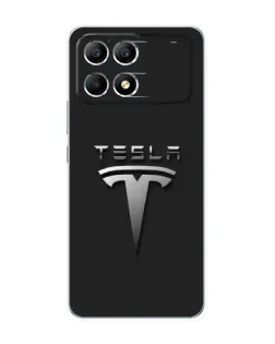 Чохол для Xiaomi POCO F6 з картинкою «Сталевий логотип Tesla»