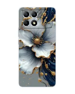 Чехол для Xiaomi POCO F6 с картинкой «Белый цветок и золотой флюид»