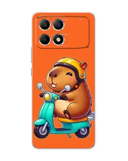 Чехол для Xiaomi POCO F6 с картинкой «Капибара на скутере»