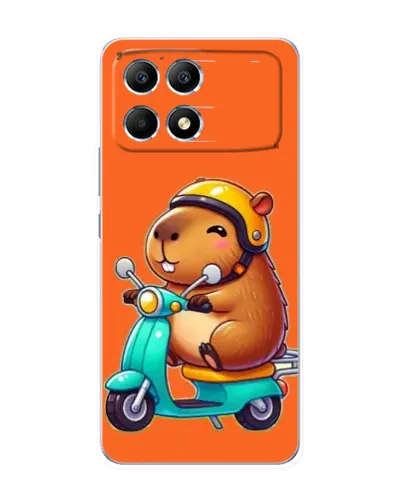 Чехол для Xiaomi POCO F6 с картинкой «Капибара на скутере»