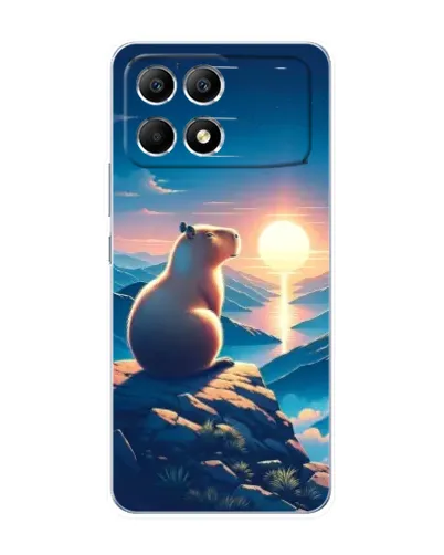 Чехол для Xiaomi POCO F6 с картинкой «Закат солнца с капибарой»