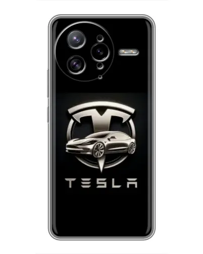 Чехол для Xiaomi POCO F7 Ultra с картинкой «Tesla — серебристое авто»