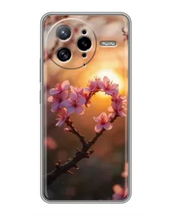 Чохол для Xiaomi POCO F7 Ultra з картинкою «Рожевий цвіт  сердечко на тлі заходу»
