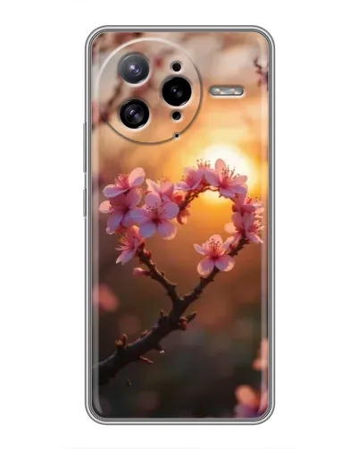 Чохол для Xiaomi POCO F7 Ultra з картинкою «Рожевий цвіт  сердечко на тлі заходу»