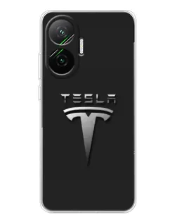 Чехол для Xiaomi POCO F7 с картинкой «Стальной логотип Tesla»
