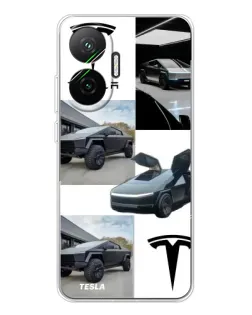 Чехол для Xiaomi POCO F7 с картинкой «Коллаж Cybertruck Tesla»