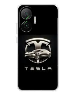 Чехол для Xiaomi POCO F7 с картинкой «Tesla — серебристое авто»