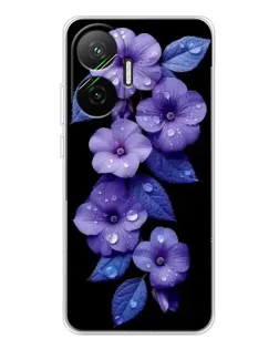 Чохол для Xiaomi POCO F7 з картинкою «Фіолетові квіти з росою»