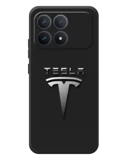 Чехол для Xiaomi Poco F8 Pro с картинкой «Стальной логотип Tesla»