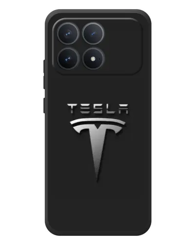 Чехол для Xiaomi Poco F8 Pro с картинкой «Стальной логотип Tesla»