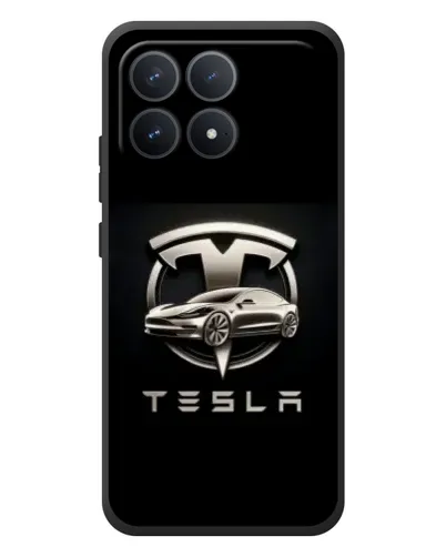 Чехол для Xiaomi Poco F8 Pro с картинкой «Tesla — серебристое авто»
