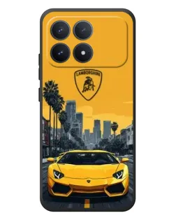Чехол для Xiaomi Poco F8 Pro с картинкой «Желтый Lamborghini город»