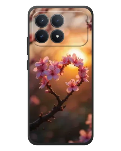 Чехол для Xiaomi Poco F8 Pro с картинкой «Розовый цвет сердце на фоне заката»