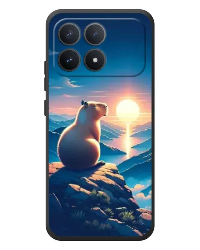 Чехол для Xiaomi Poco F8 Pro с картинкой «Закат солнца с капибарой»