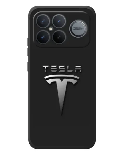 Чехол для Xiaomi Poco F8 Ultra с картинкой «Стальной логотип Tesla»