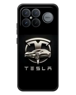 Чехол для Xiaomi Poco F8 Ultra с картинкой «Tesla — серебристое авто»