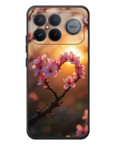 Чехол для Xiaomi Poco F8 Ultra с картинкой «Розовый цвет сердце на фоне заката»