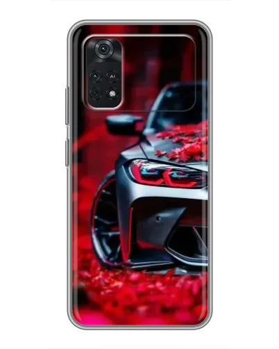 Чехол для Xiaomi POCO M4 Pro 5G с картинкой «Спортивная BMW и цветы»