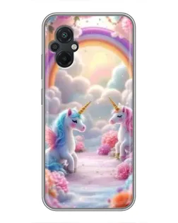 Чехол для Xiaomi POCO M5 с картинкой «Радуга и единороги»