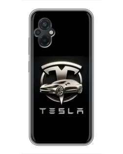 Чехол для Xiaomi POCO M5 с картинкой «Tesla — серебристое авто»