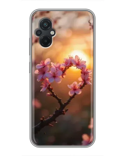 Чохол для Xiaomi POCO M5 з картинкою «Рожевий цвіт  сердечко на тлі заходу»