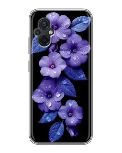 Чохол для Xiaomi POCO M5 з картинкою «Фіолетові квіти з росою»