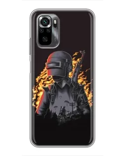 Чехол для Xiaomi POCO M5s с картинкой «PUBG — огненный силуэт»