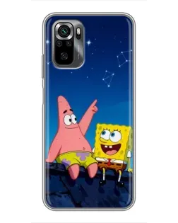 Чехол для Xiaomi POCO M5s с картинкой «Губка Боб и Патрик ночью»