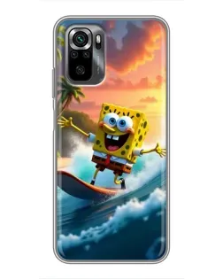 Чехол для Xiaomi POCO M5s с картинкой «Губка Боб серфингист»