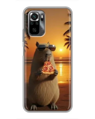 Чехол для Xiaomi POCO M5s с картинкой «Капибара с пиццей»
