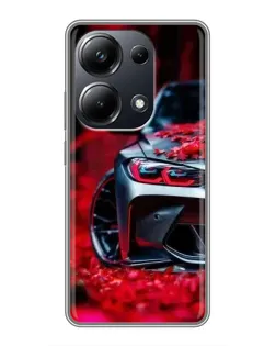 Чехол для Xiaomi POCO M6 Pro с картинкой «Спортивная BMW и цветы» Чехол для Xiaomi POCO M6 Pro с картинкой «Спортивная BMW и цветы»