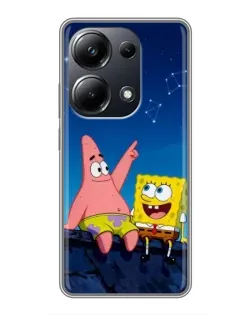 Чехол для Xiaomi POCO M6 Pro с картинкой «Губка Боб и Патрик ночью»