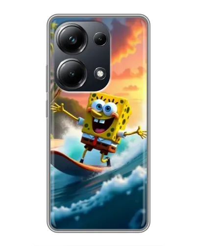 Чехол для Xiaomi POCO M6 Pro с картинкой «Губка Боб серфингист»