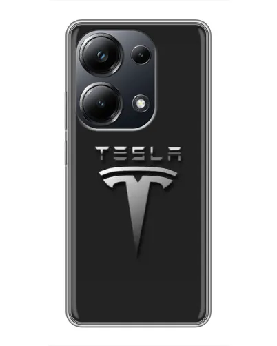 Чехол для Xiaomi POCO M6 Pro с картинкой «Стальной логотип Tesla»