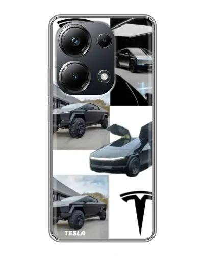 Чехол для Xiaomi POCO M6 Pro с картинкой «Коллаж Cybertruck Tesla»