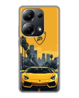 Чехол для Xiaomi POCO M6 Pro с картинкой «Желтый Lamborghini город»