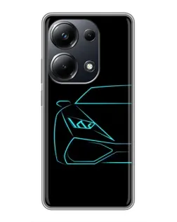 Чехол для Xiaomi POCO M6 Pro с картинкой «Голубой силуэт Lamborghini»