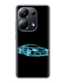 Чехол для Xiaomi POCO M6 Pro с картинкой «Неоновый контур Lamborghini»