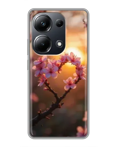 Чехол для Xiaomi POCO M6 Pro с картинкой «Розовый цвет сердце на фоне заката»