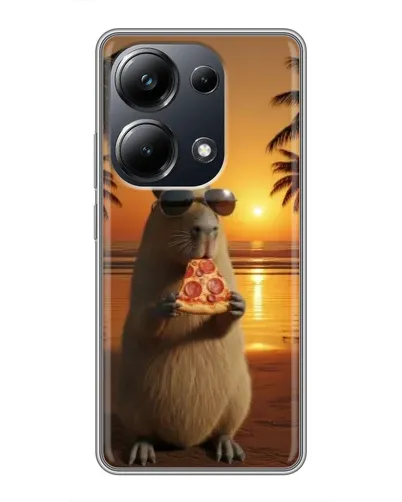 Чехол для Xiaomi POCO M6 Pro с картинкой «Капибара с пиццей»