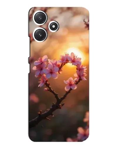 Чохол для Xiaomi POCO M6 з картинкою «Рожевий цвіт  сердечко на тлі заходу»
