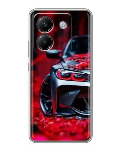 Чехол для Xiaomi Poco M7 Pro 5G с картинкой «Спортивная BMW и цветы»