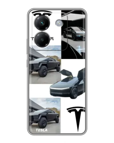 Чехол для Xiaomi Poco M7 Pro 5G с картинкой «Коллаж Cybertruck Tesla»